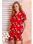 Kadın Gömlek Yaka Şortlu Desenli Pijama Takımı Kırmızı - 925046 5