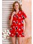 Kadın Gömlek Yaka Şortlu Desenli Pijama Takımı Kırmızı - 925046 6