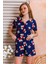 Kadın Gömlek Yaka Şortlu Desenli Pijama Takımı Lacivert - 925046 2