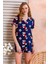 Kadın Gömlek Yaka Şortlu Desenli Pijama Takımı Lacivert - 925046 3