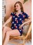 Kadın Gömlek Yaka Şortlu Desenli Pijama Takımı Lacivert - 925046 4