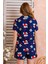 Kadın Gömlek Yaka Şortlu Desenli Pijama Takımı Lacivert - 925046 5
