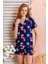 Kadın Gömlek Yaka Şortlu Desenli Pijama Takımı Lacivert - 925046 7