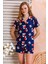 Kadın Gömlek Yaka Şortlu Desenli Pijama Takımı Lacivert - 925046 8