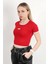 Kadın U Yaka Kalp Nakışlı T-Shirt Kırmızı - 925055 6