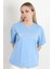 Kadın Bisiklet Yaka Lets Hand Varak Baskılı T-Shirt Mavi - 925030 6