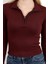 Kadın Dik Yaka Yarım Fermuarlı Uzun Kollu Body Bordo - MS0000498 6