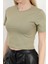 Kadın Bisiklet Yaka Kolu Bedende Basic T-Shirt Haki - 925063 6