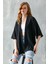 Kadın Yarım Kol Rahat Kesim Bürümcük Kısa Kimono Siyah - 7099 7