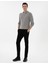 Erkek Gri Melanj Slim Fit Fermuarlı Dik Yaka Kazak 50297123-VR159 4
