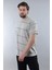 Boyalı Gri Bisiklet Yaka Basic Çizgili Erkek T-Shirt E7102 1