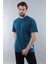 Petrol Mavisi Bisiklet Yaka Basic Çizgili Erkek T-Shirt E7102 1