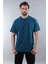 Petrol Mavisi Bisiklet Yaka Basic Çizgili Erkek T-Shirt E7102 2