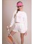 Delicate Kadın Ekru Oversize Crop Sweatshirt - "vibes" Tenis Raketi Baskılı, Spor & Günlük Şık Stil 3