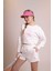 Delicate Kadın Ekru Oversize Crop Sweatshirt - "vibes" Tenis Raketi Baskılı, Spor & Günlük Şık Stil 4