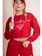 Delicate Kadın Kırmızı Oversize Crop Sweatshirt - "vibes" Tenis Raketi Baskılı, Spor & Günlük Şık Stil 4