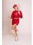 Delicate Kadın Kırmızı Oversize Crop Sweatshirt - "vibes" Tenis Raketi Baskılı, Spor & Günlük Şık Stil 5