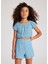 10-16 Yaş Kız Çocuk Mavi Güpürlü Şort Bluz Takım - Mavi 3