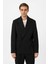 Siyah Relax Fit Kruvaze Kapama Erkek Teknik Blazer Ceket 2