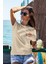 Unisex T-Shirt, Renkli Baskılı, Oversize, Pamuk, Krem T-Shirt NO:00433 2