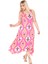 Butik Askılı V Yaka Toka Detaylı Pembe Motif Desen Elbise 1