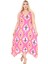Butik Askılı V Yaka Toka Detaylı Pembe Motif Desen Elbise 2