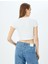 Aplikeli Kısa Kollu Slim Fit Bisiklet Yaka Crop Tişört 4