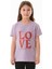 %100 Pamuk Simli Love Yazı Baskılı Kız Çocuk Tişört 2