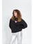 Siyah Bisiklet Yaka Kadın No Fear Ön ve Baskılı Oversize Sweatshirt 1