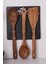 Atby Akasya Ahşap 3'lü Mutfak Kaşık Seti Delikli Kaşık Karıştırma Kaşığı ve Spatula 1