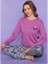 Renkli Çiçekli Sıfır Yaka Uzun Kollu Kadın Pijama Takımı 1