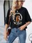 Kadın / Kız Siyah Oversize T-Shirt Wild Baskılı 4