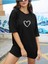 Kadın / Kız Minik Kalp Siyah Oversize T-Shirt Salaş Boyfirend 1