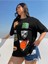 Kadın / Kız Siyah Oversize T-Shirt Rozet Baskılı 1