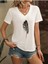 Kadın / Kız V Yaka Tüy Desen Baskılı Beyaz Oversize T-Shirt Salaş Boyfirend 1
