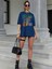 Kadın / Kız Saks Oversize T-Shirt Chıcago Baskılı 1
