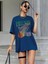 Kadın / Kız Saks Oversize T-Shirt Chıcago Baskılı 2