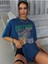 Kadın / Kız Saks Oversize T-Shirt Chıcago Baskılı 4