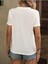 Kadın / Kız V Yaka Tüy Desen Baskılı Beyaz Oversize T-Shirt Salaş Boyfirend 2