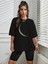 Kadın / Kız Ay Baskılı Siyah Oversize T-Shirt Salaş Boyfirend 2