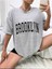 Kadın / Kız Brooklyn Baskılı Oversize Salaş Beyaz T-Shirt Ünisex Boyfirend 3