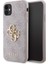 iPhone 11 Kılıf Pu Deri Büyük Metal Logo Dizaynlı Kapak Pembe 1
