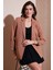 Standart Fit Mono Yaka Desenli Astar Detaylı Blazer Kadın Ceket6524003 1