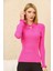 Kadın Fuşya Yakası Bağcıklı ve Kol Ucu Fırfırlı Triko Kazak 2