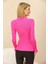 Kadın Fuşya Yakası Bağcıklı ve Kol Ucu Fırfırlı Triko Kazak 4