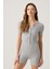 Gri Melanj Fitilli Kısa Kollu Kısa Tulum Short Romper 1