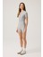 Gri Melanj Fitilli Kısa Kollu Kısa Tulum Short Romper 3