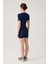 Lacivert Fitilli Kısa Kollu Kısa Tulum Short Romper 4