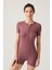 Bordo Fitilli Kısa Kollu Kısa Tulum Short Romper 2