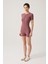 Bordo Fitilli Kısa Kollu Kısa Tulum Short Romper 5